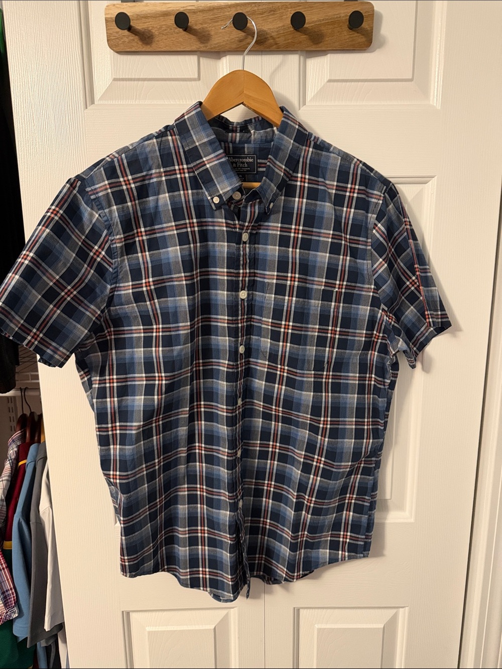 Abercrombie & Fitch Blue Plaid Short-Sleeve Button-Down Shirt